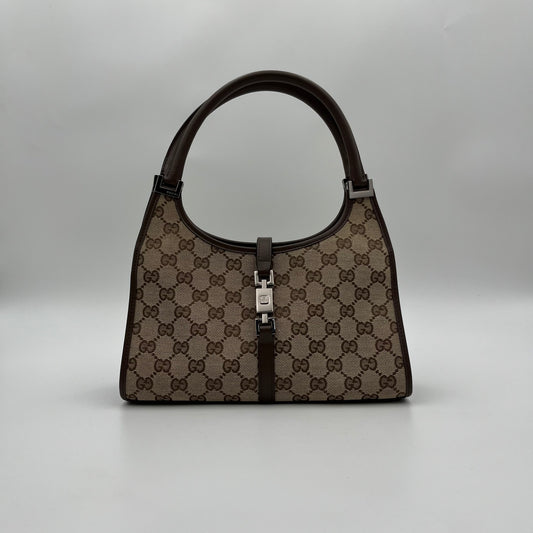 Gucci Brown Monogram Canvas Brown Leather Bardot Jackie