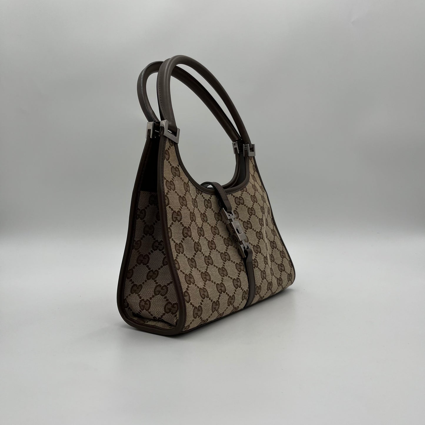 Gucci Brown Monogram Canvas Brown Leather Bardot Jackie