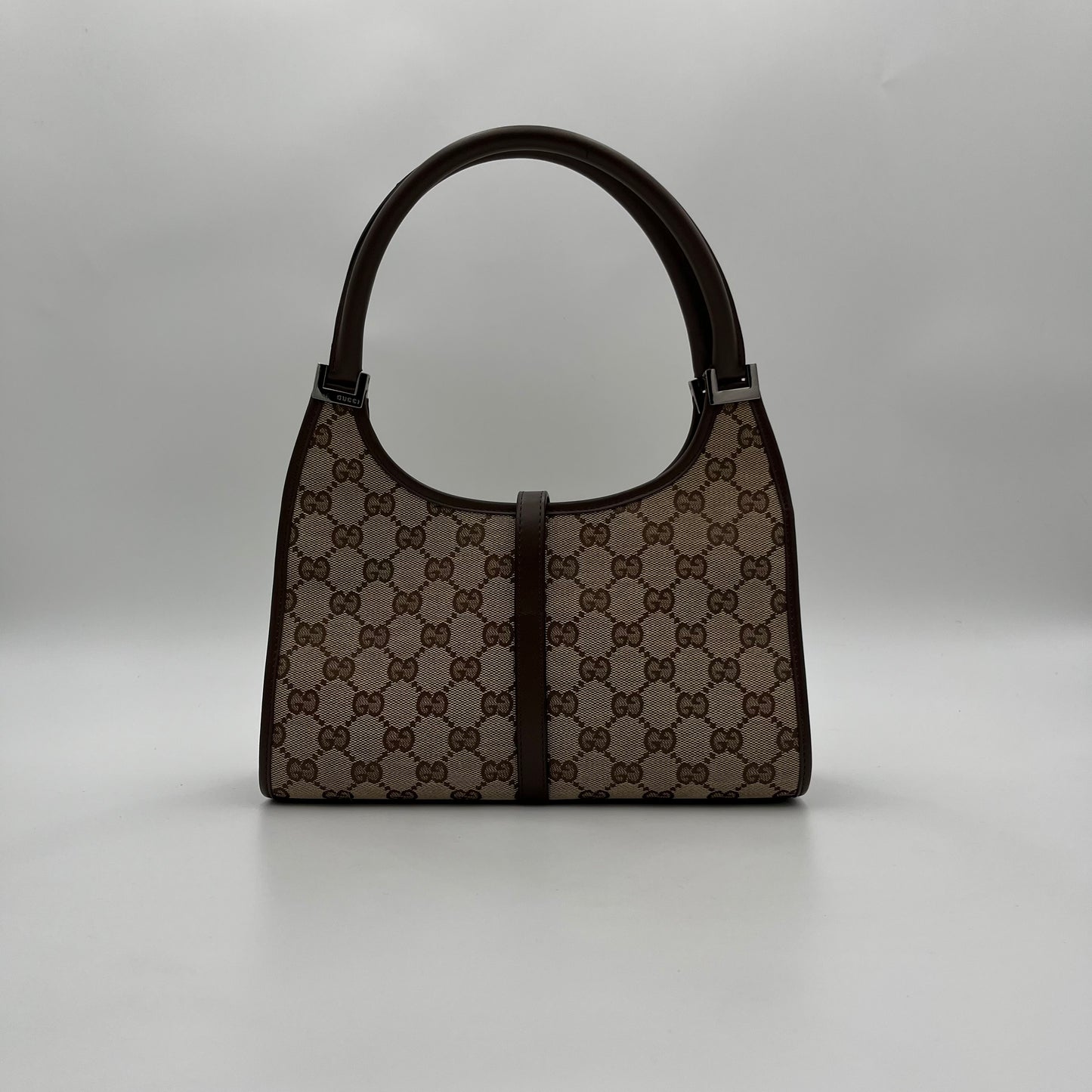 Gucci Brown Monogram Canvas Brown Leather Bardot Jackie