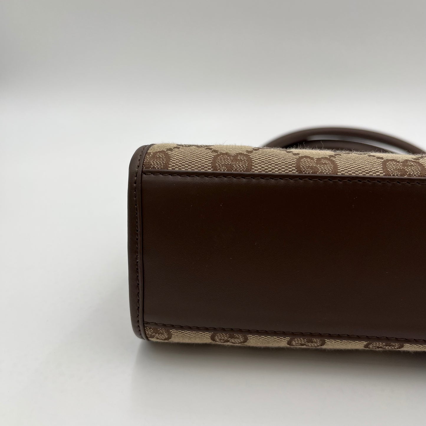 Gucci Brown Monogram Canvas Brown Leather Bardot Jackie