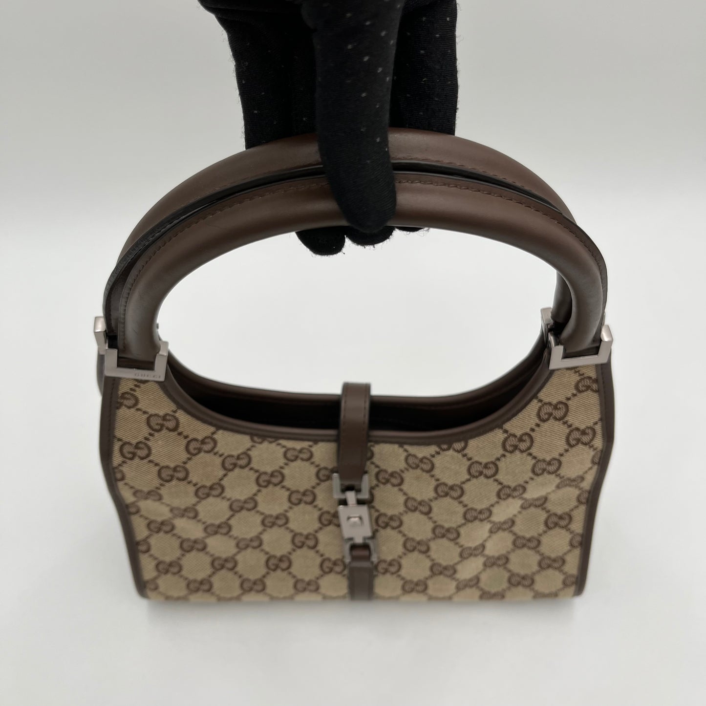Gucci Brown Monogram Canvas Brown Leather Bardot Jackie