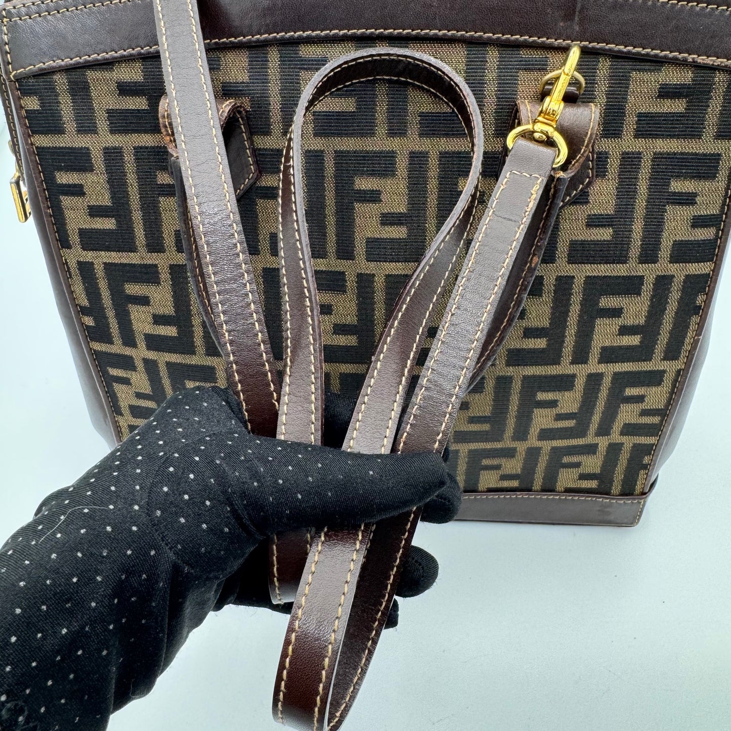 Fendi Tobacco Zucca Zip Handbag with Long Strap