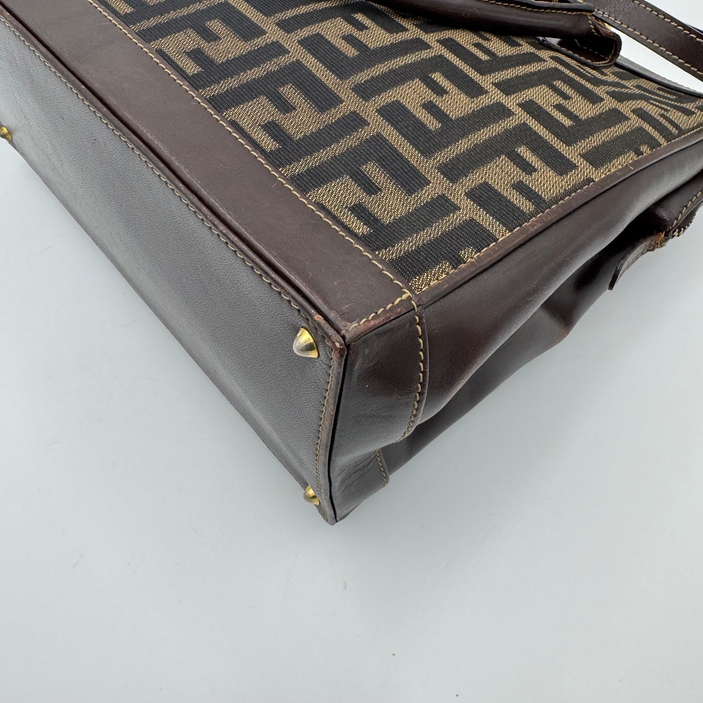 Fendi Tobacco Zucca Zip Handbag with Long Strap