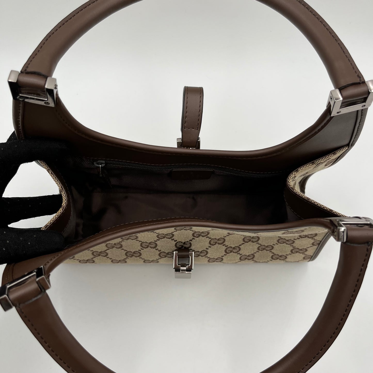 Gucci Brown Monogram Canvas Brown Leather Bardot Jackie
