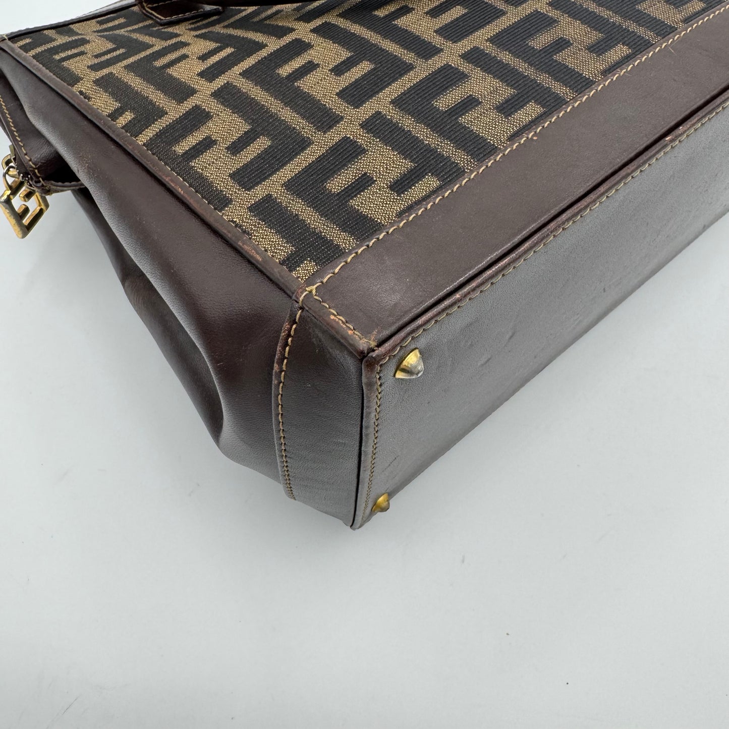 Fendi Tobacco Zucca Zip Handbag with Long Strap