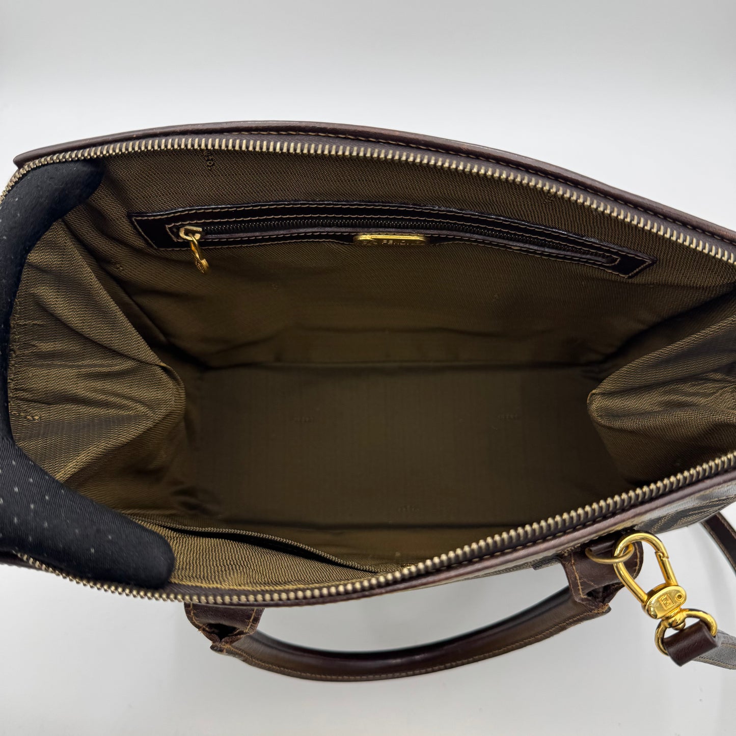 Fendi Tobacco Zucca Zip Handbag with Long Strap