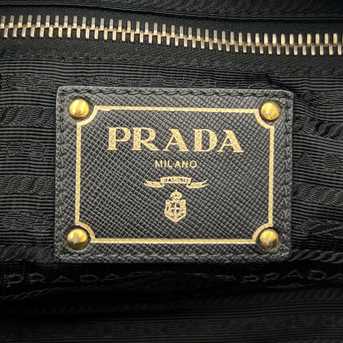 Prada Black Tessuto and Leather Large Zip Tote with Long Strap