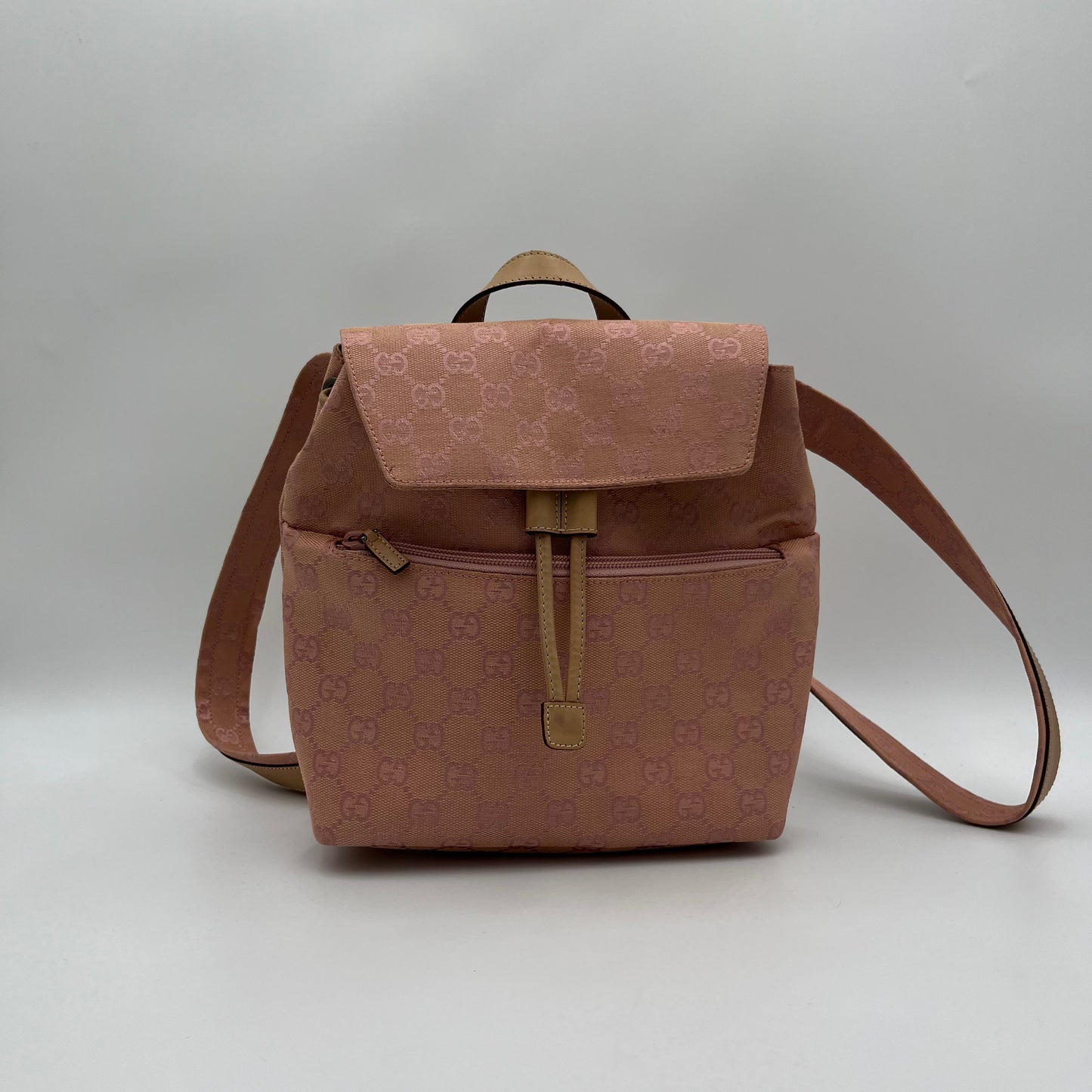 Gucci Pink Monogram Canvas and Leather Small Backpack