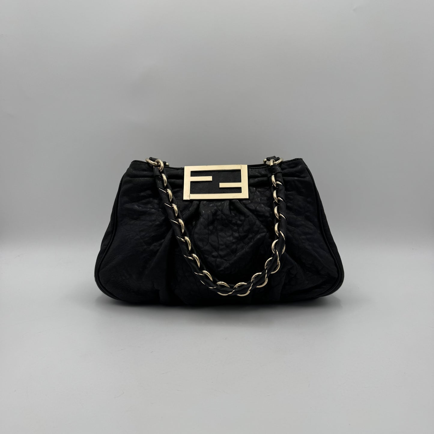 Fendi Black Pebbled Leather Small Mia Tote Bag
