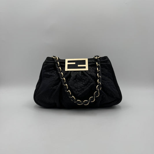 Fendi Black Pebbled Leather Small Mia Tote Bag