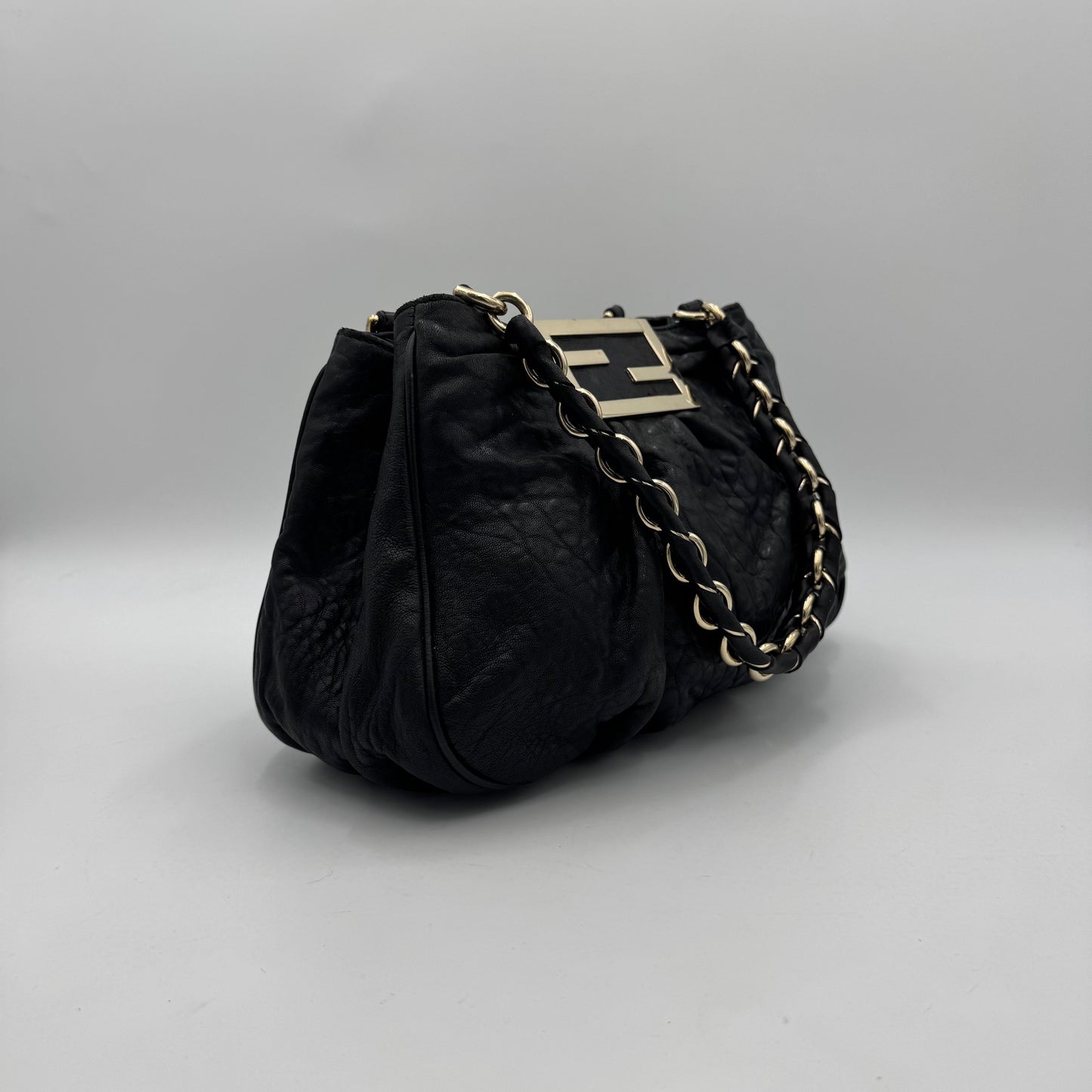 Fendi Black Pebbled Leather Small Mia Tote Bag