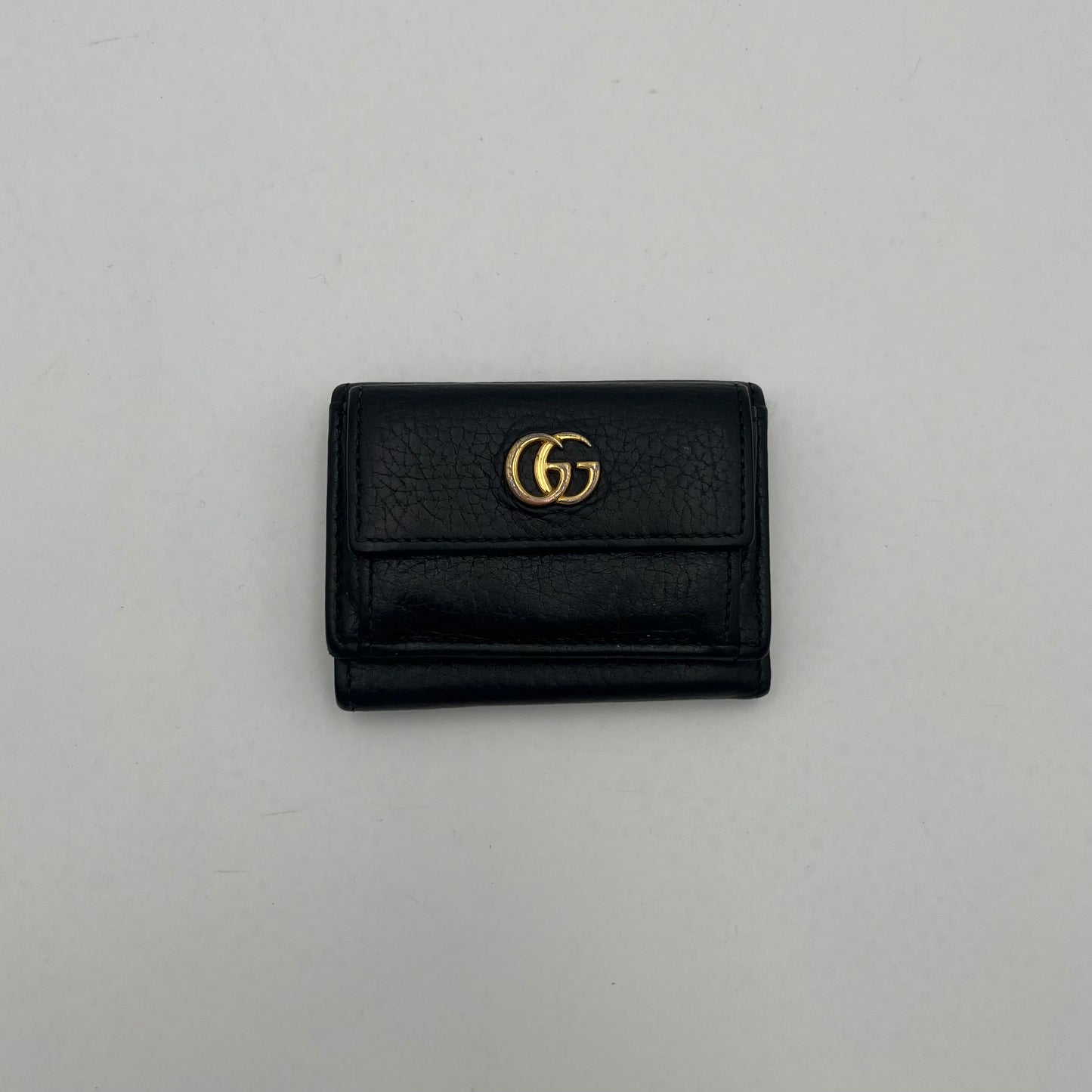 Gucci Black Leather Marmont Trifold Mini Compact Wallet GHW