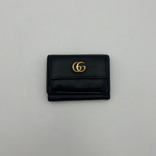 Gucci Black Leather Marmont Trifold Mini Compact Wallet GHW