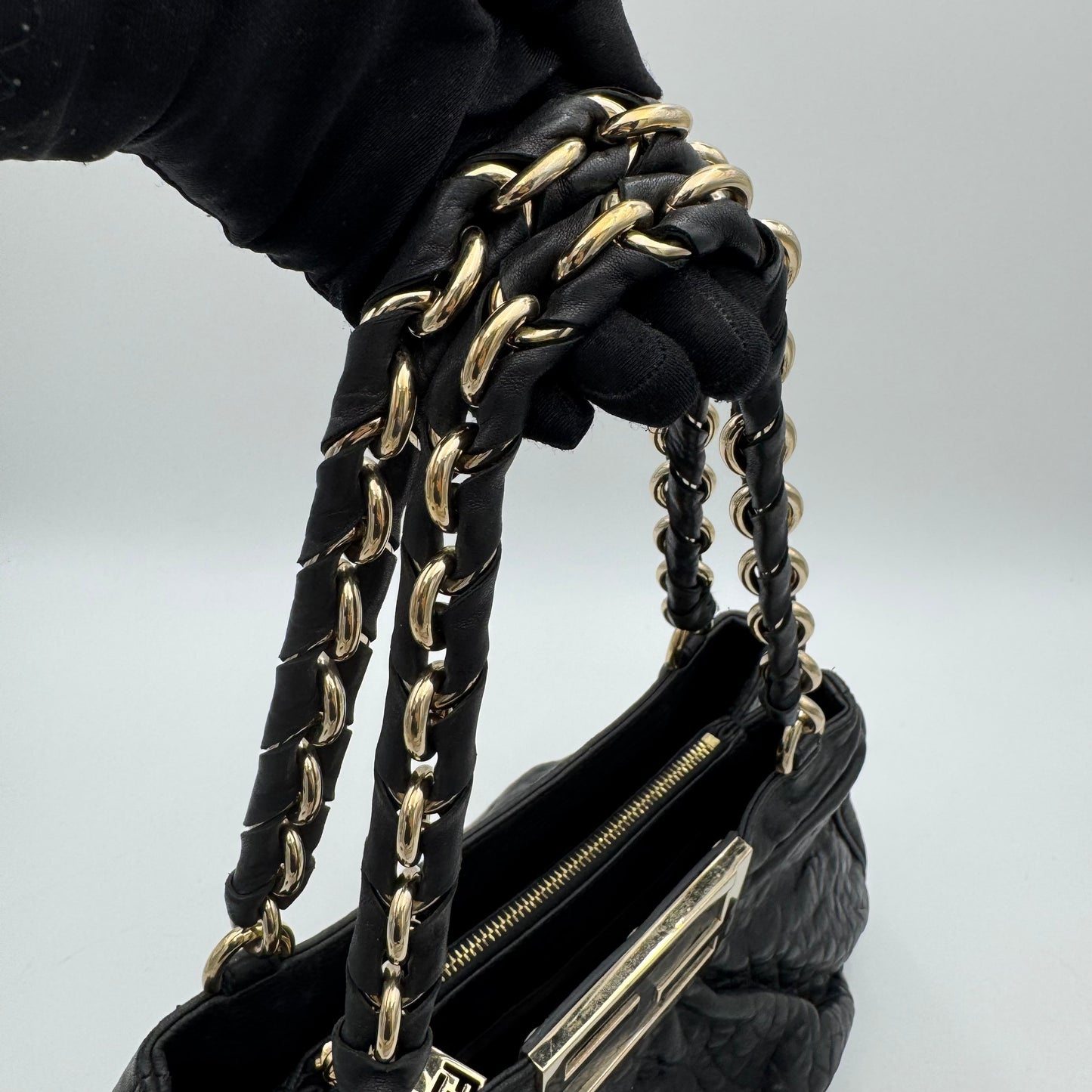 Fendi Black Pebbled Leather Small Mia Tote Bag