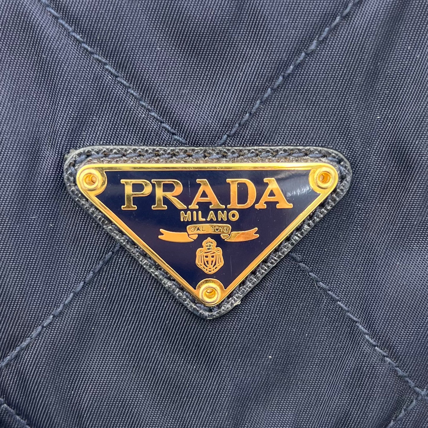 Prada Dark Blue Nylon Gold Handle Mini Handbag