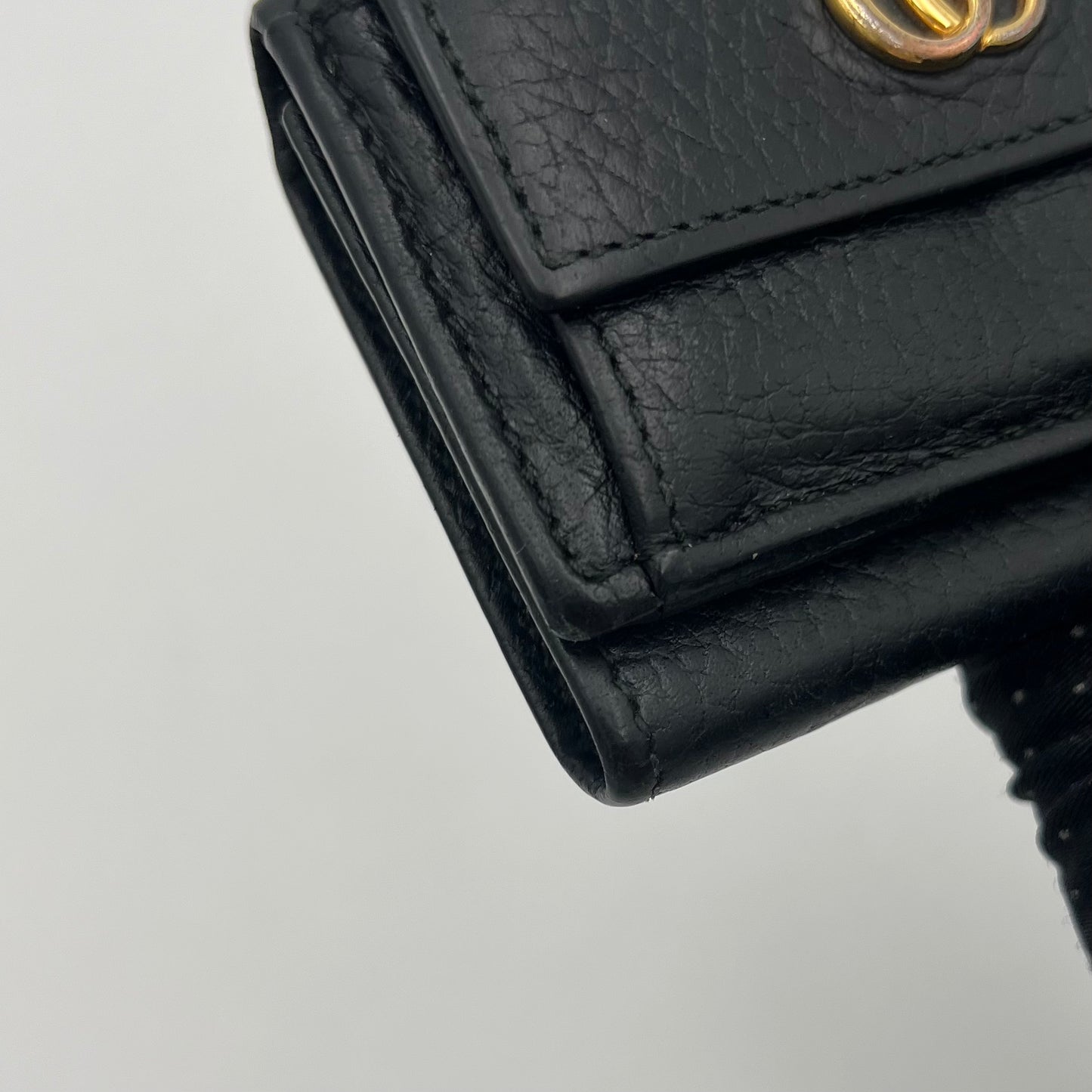 Gucci Black Leather Marmont Trifold Mini Compact Wallet GHW