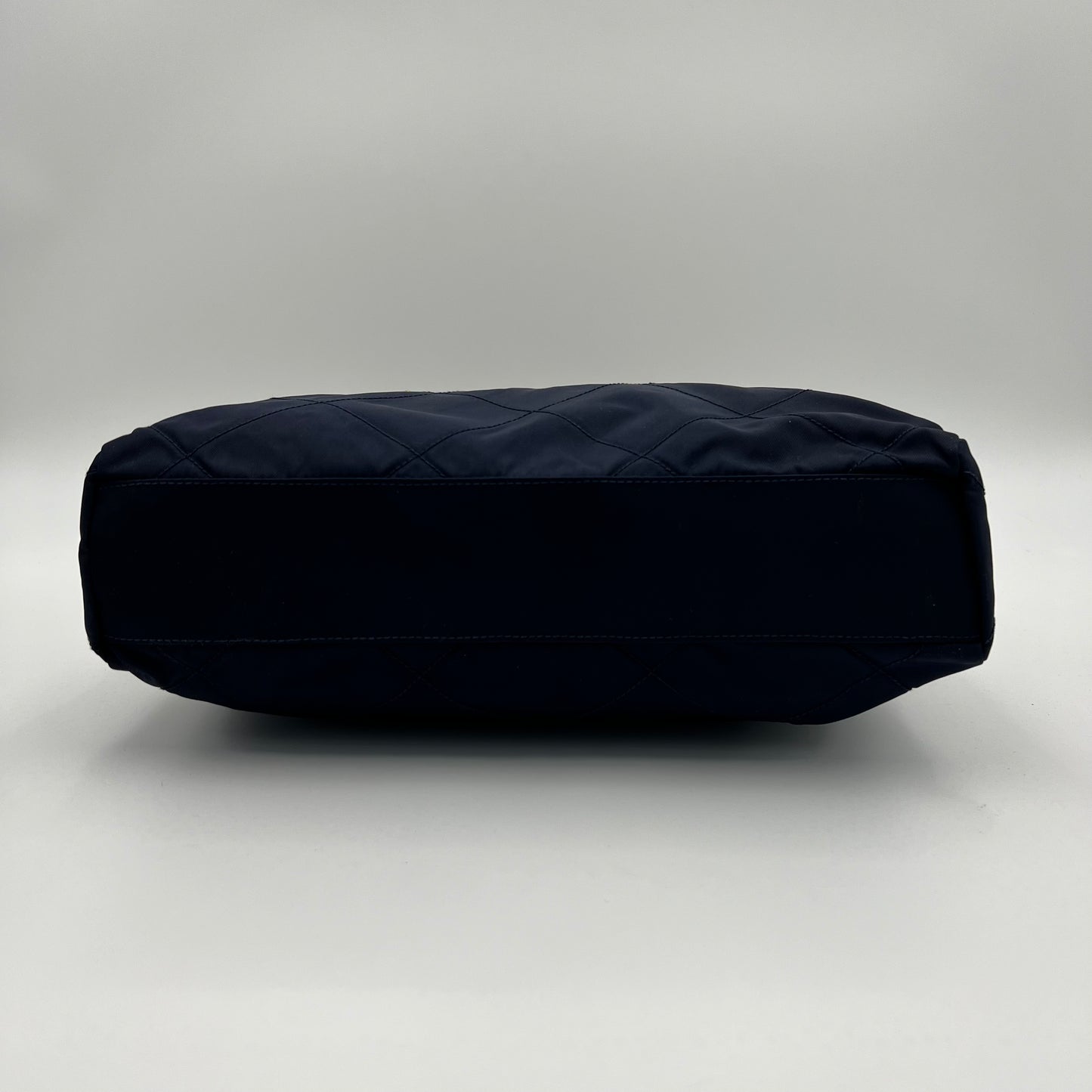 Prada Dark Blue Nylon Gold Handle Mini Handbag