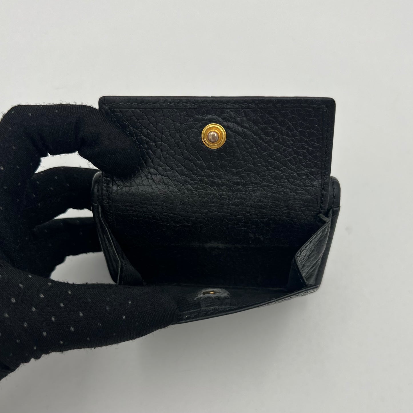 Gucci Black Leather Marmont Trifold Mini Compact Wallet GHW