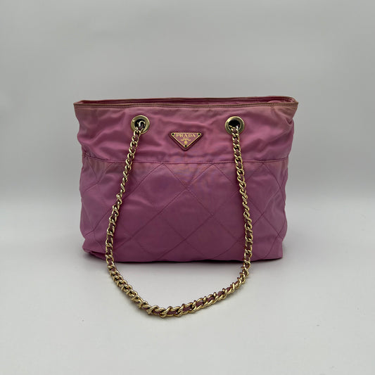Prada Pink Quilted Nylon Zip Chain Bag GHW