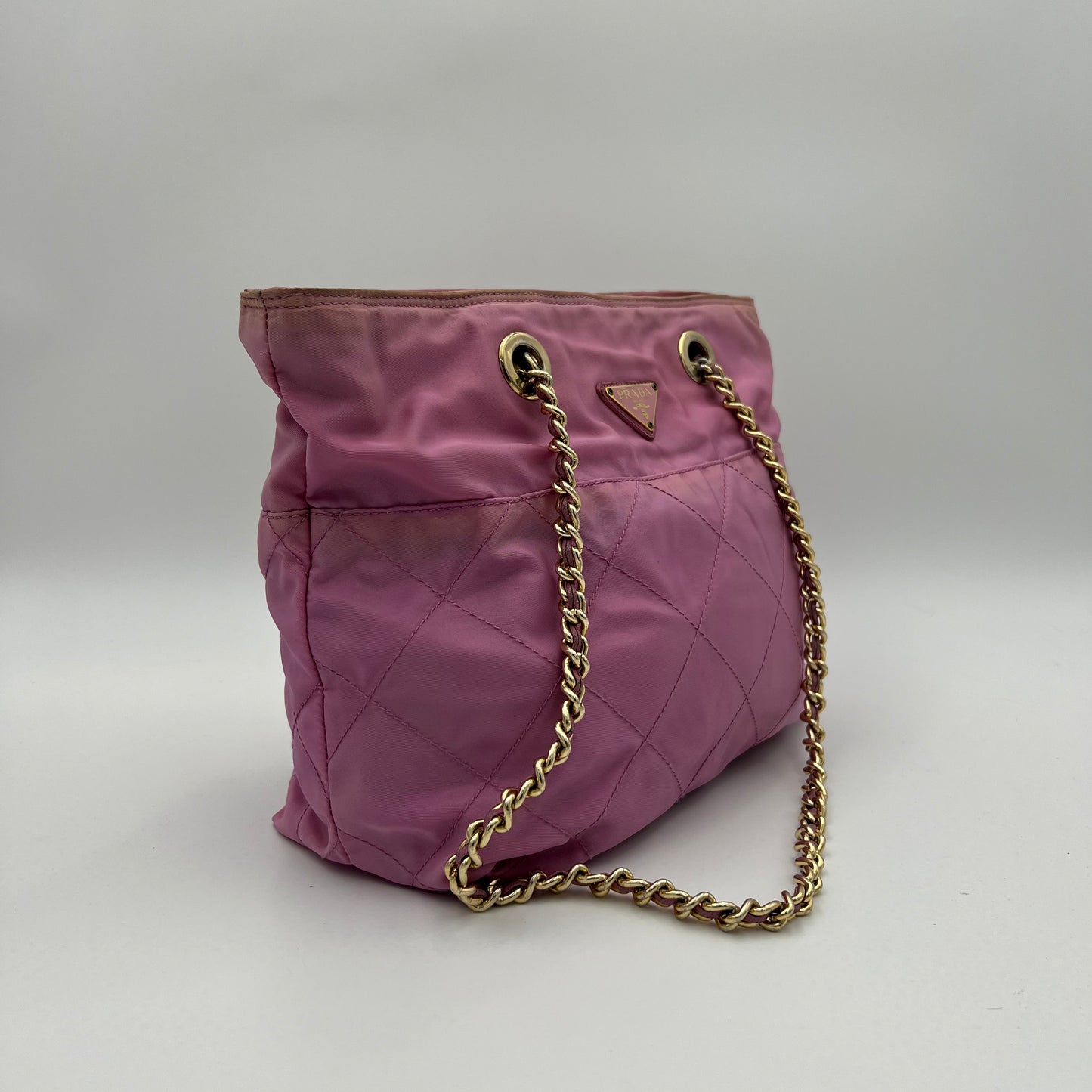 Prada Pink Quilted Nylon Zip Chain Bag GHW