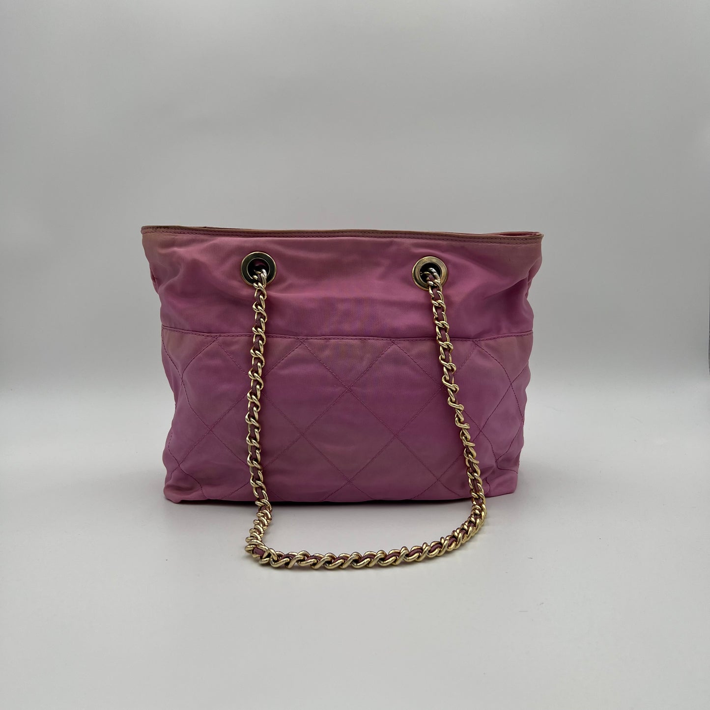 Prada Pink Quilted Nylon Zip Chain Bag GHW