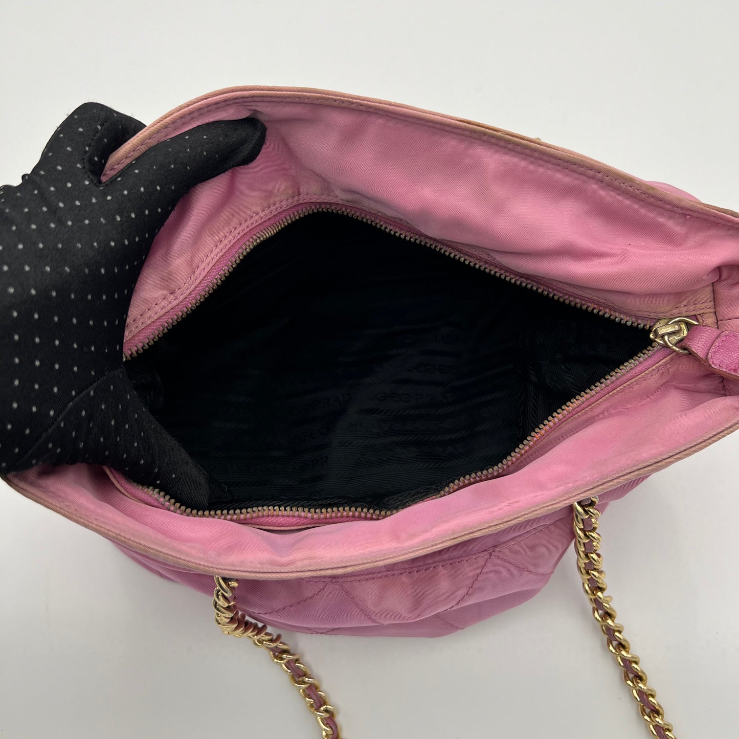 Prada Pink Quilted Nylon Zip Chain Bag GHW