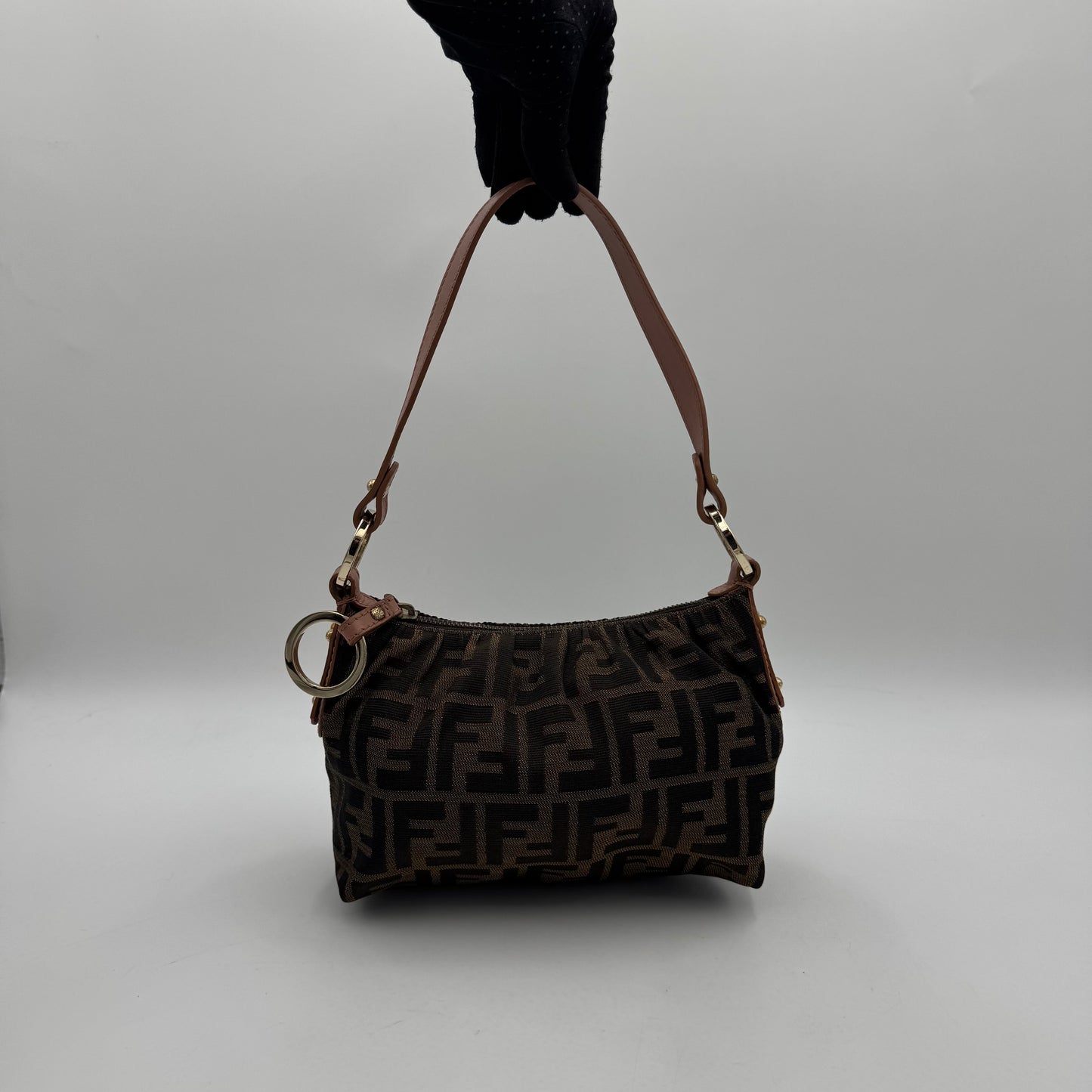 Fendi Tobacco Zucca Dusty Rose Pink Leather Pochette