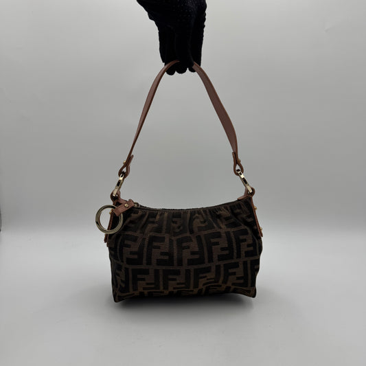 Fendi Tobacco Zucca Dusty Rose Pink Leather Pochette