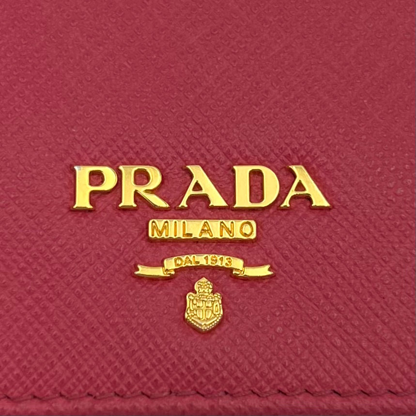 Prada Pink Saffiano Bifold Card Holder GHW
