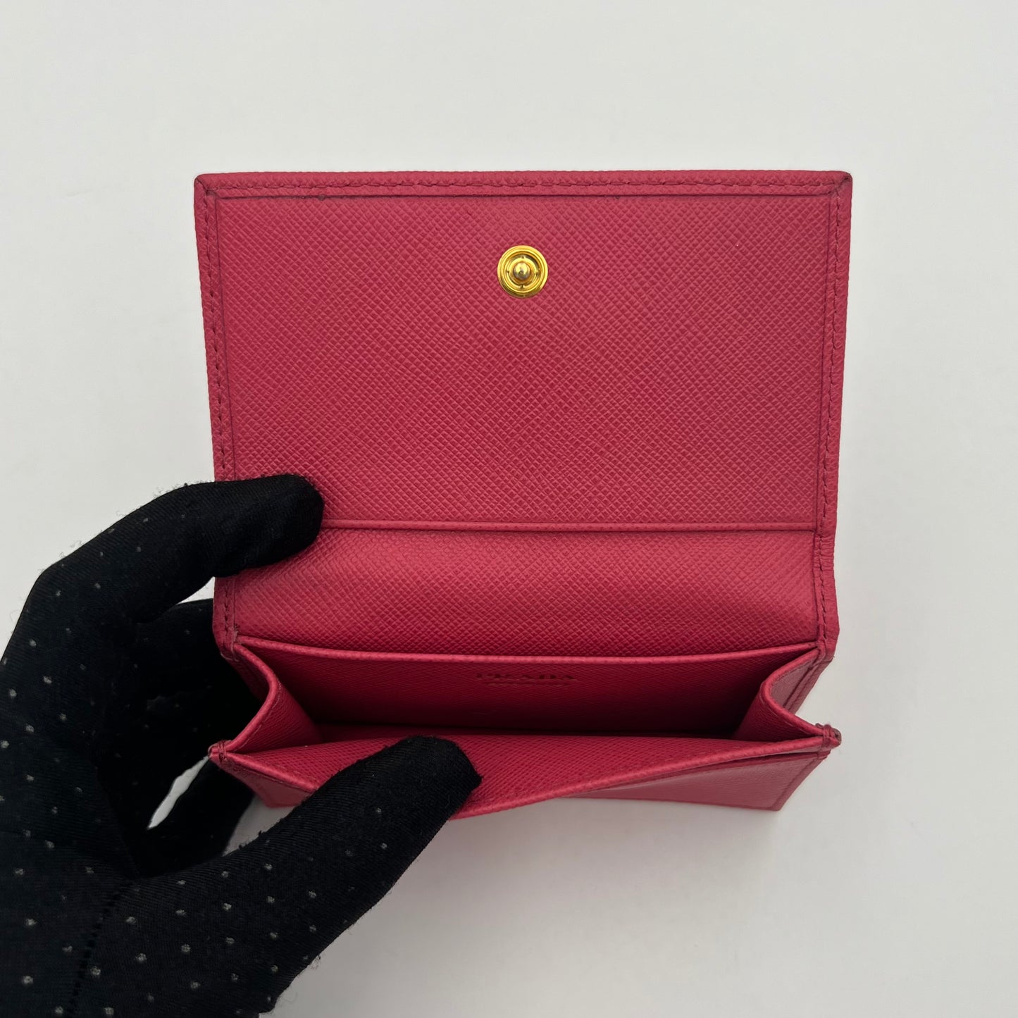Prada Pink Saffiano Bifold Card Holder GHW