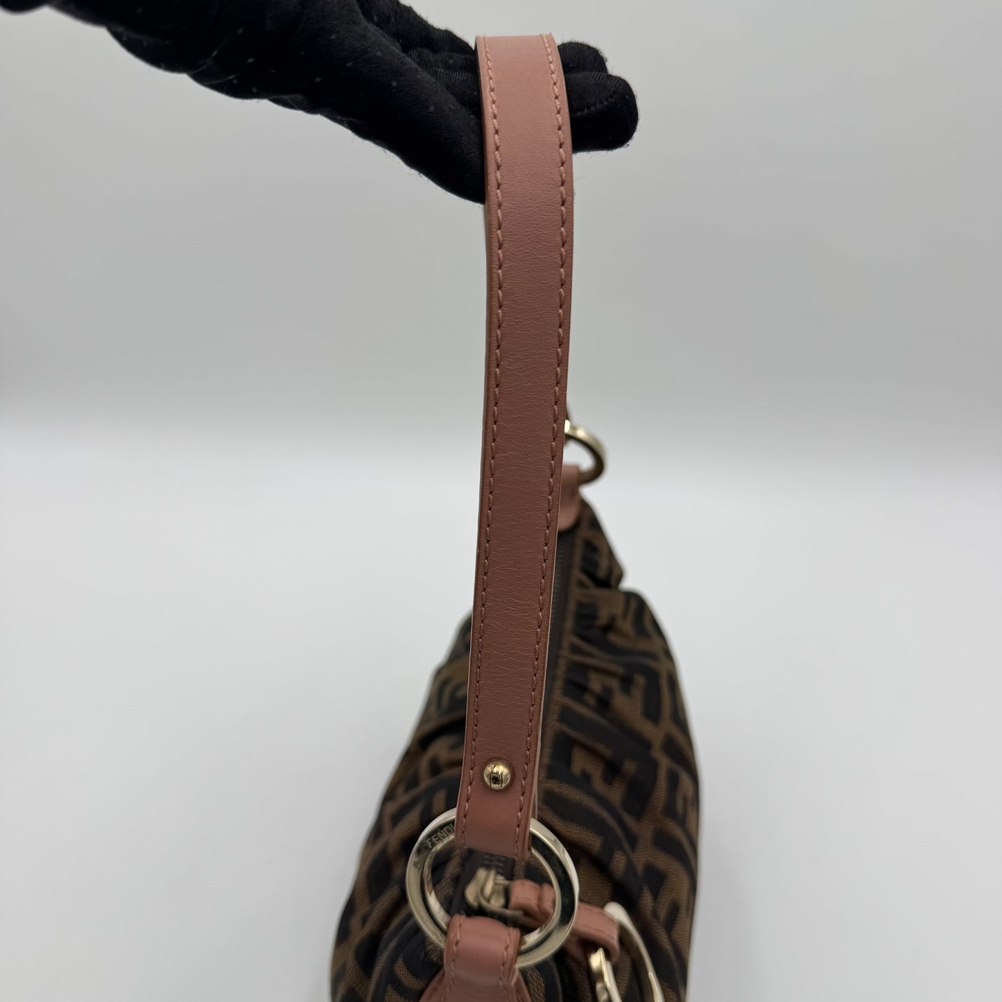 Fendi Tobacco Zucca Dusty Rose Pink Leather Pochette