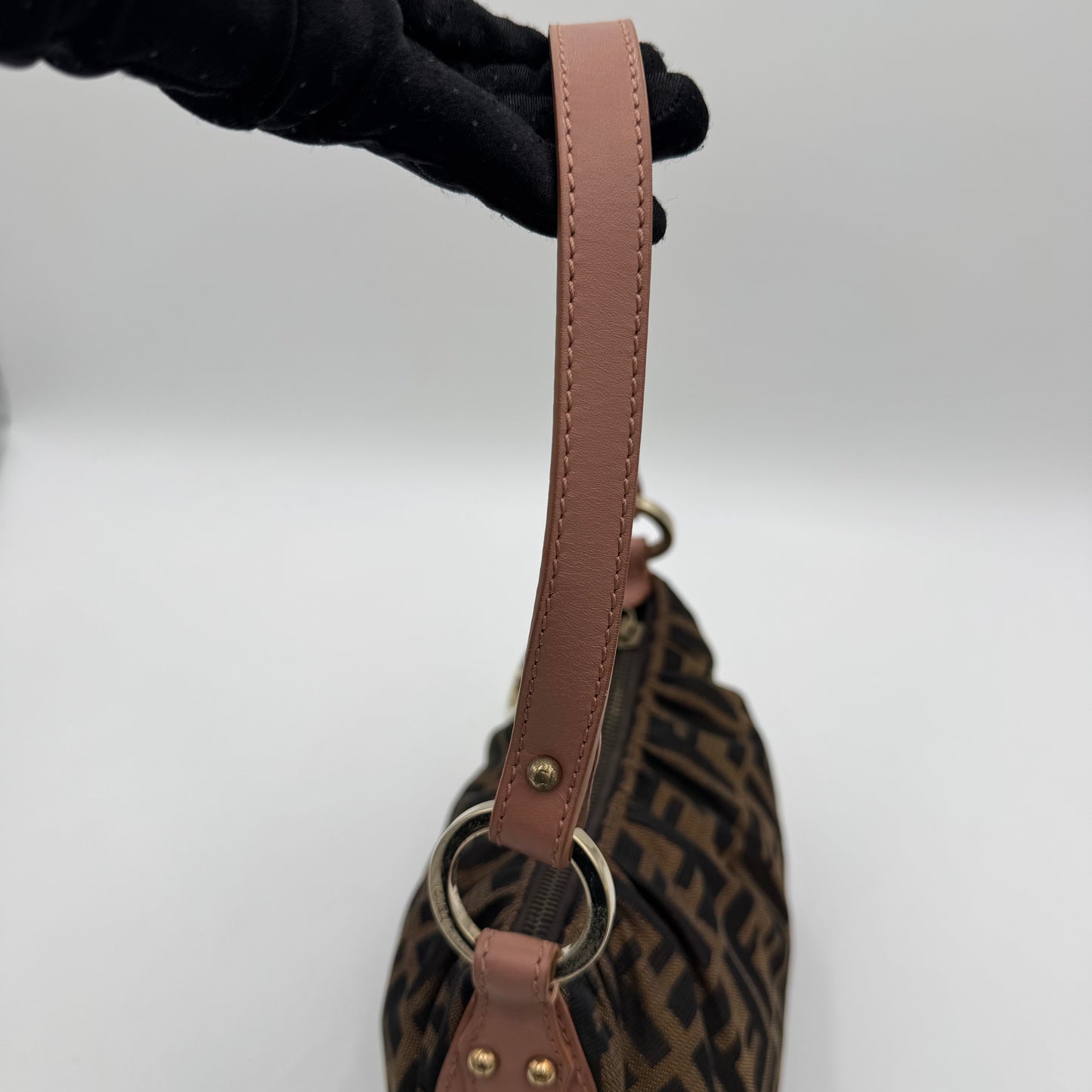 Fendi Tobacco Zucca Dusty Rose Pink Leather Pochette