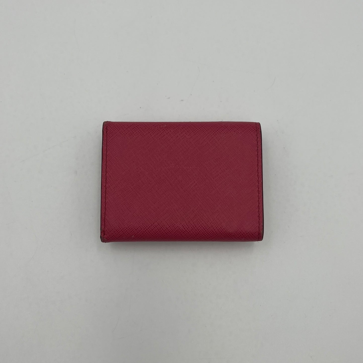 Prada Peonia Pink Saffiano Trifold Mini Compact Wallet GHW