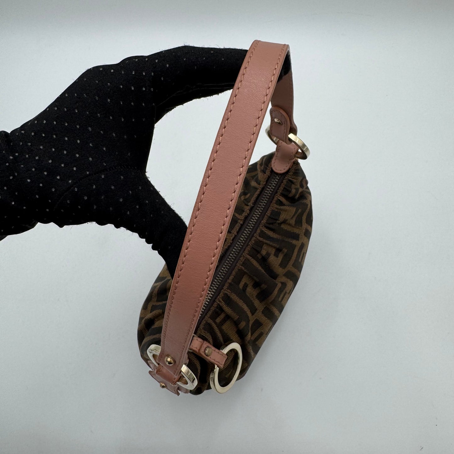 Fendi Tobacco Zucca Dusty Rose Pink Leather Pochette