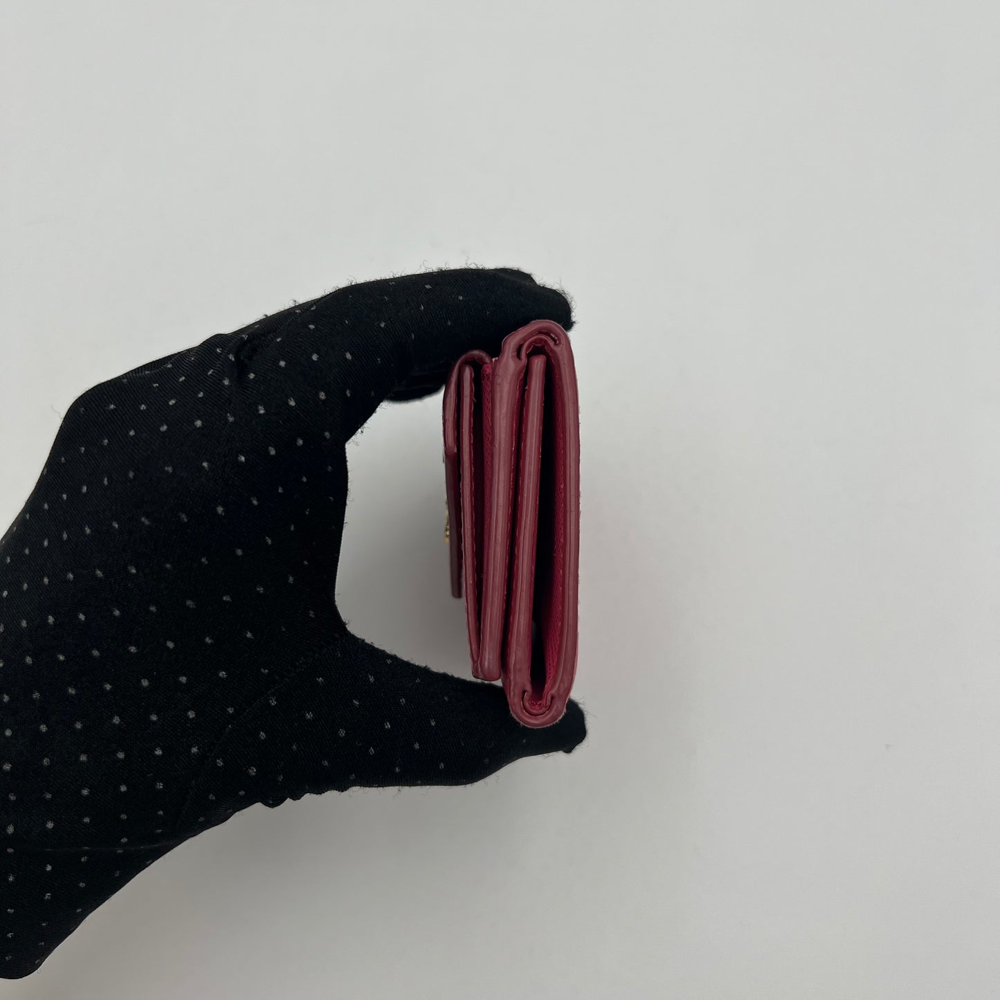 Prada Peonia Pink Saffiano Trifold Mini Compact Wallet GHW
