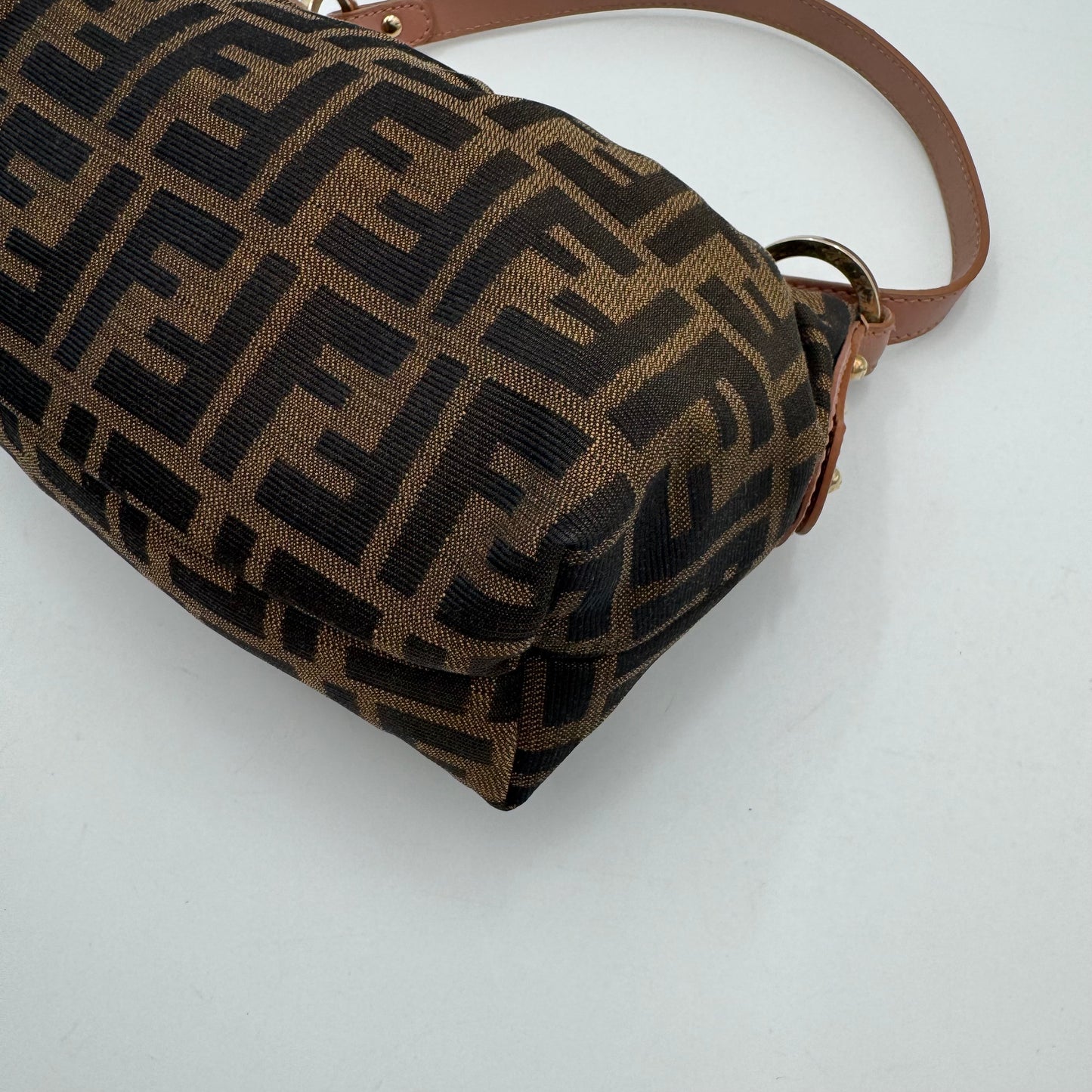 Fendi Tobacco Zucca Dusty Rose Pink Leather Pochette