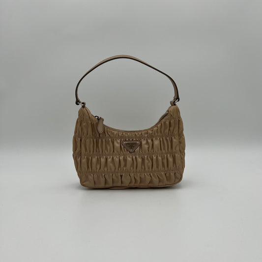 Prada Beige Gaufre Nylon Re-Edition Mini Hobo Bag