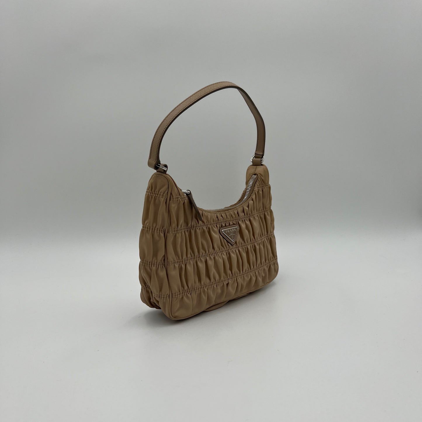 Prada Beige Gaufre Nylon Re-Edition Mini Hobo Bag