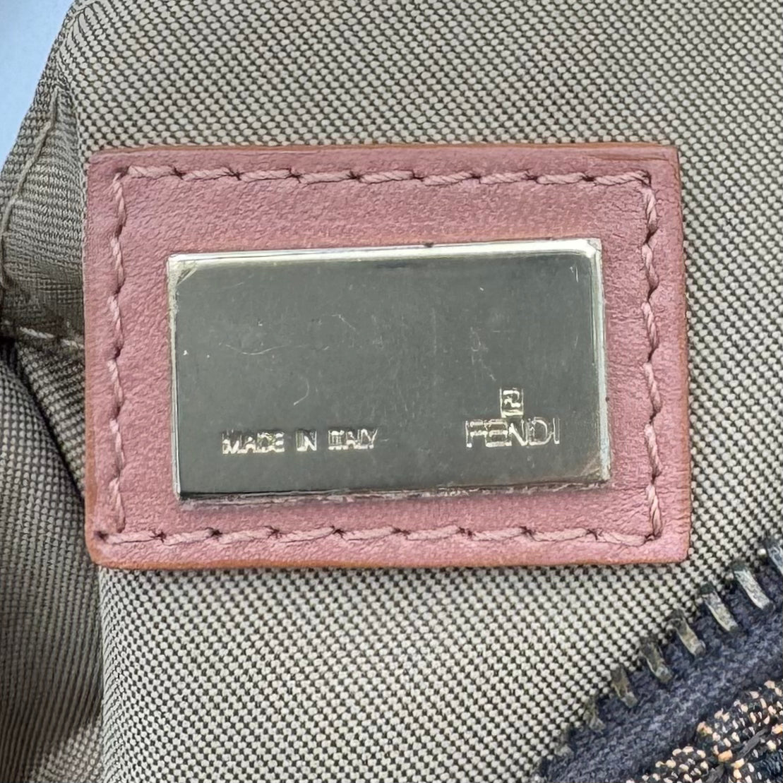 Fendi Tobacco Zucca Dusty Rose Pink Leather Pochette
