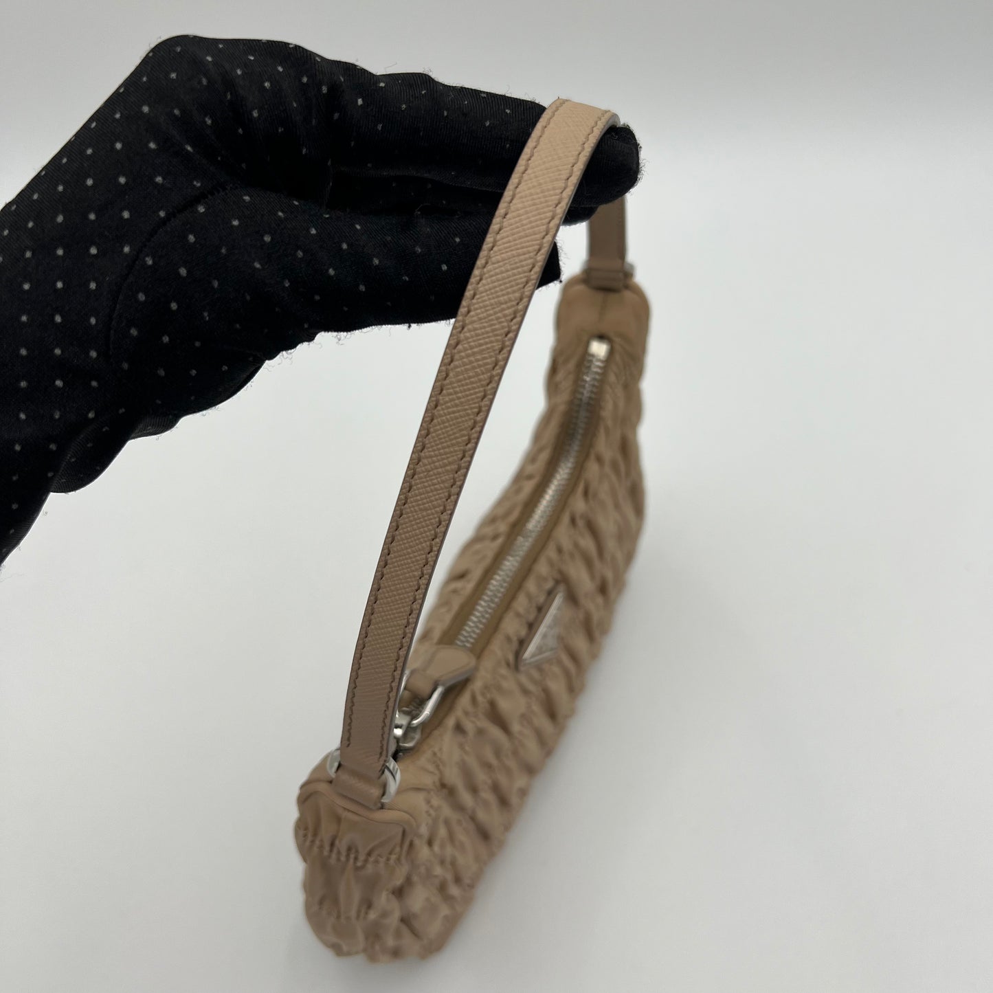 Prada Beige Gaufre Nylon Re-Edition Mini Hobo Bag