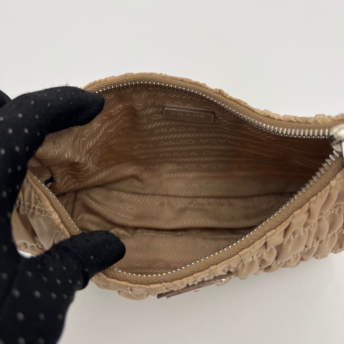 Prada Beige Gaufre Nylon Re-Edition Mini Hobo Bag