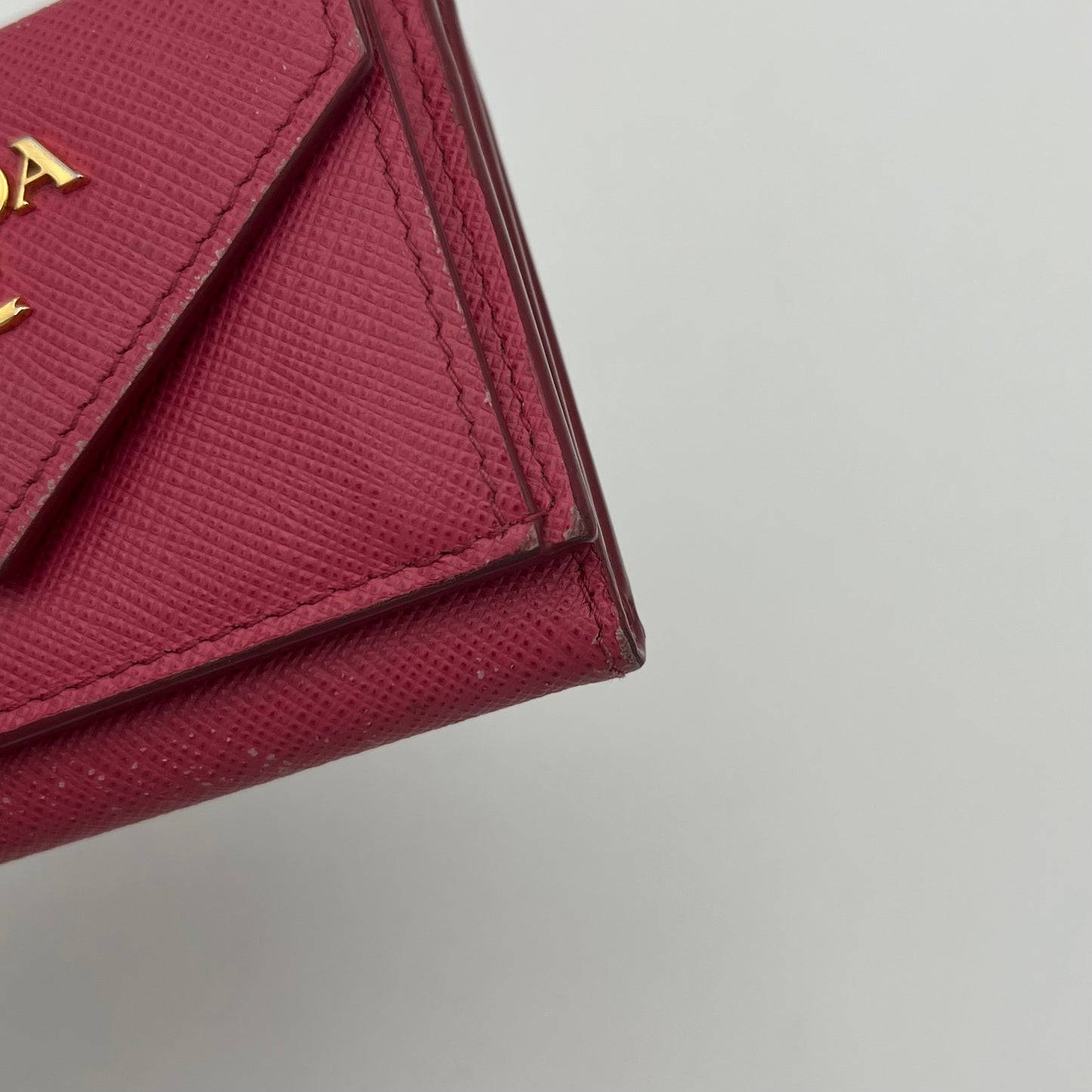 Prada Peonia Pink Saffiano Trifold Mini Compact Wallet GHW