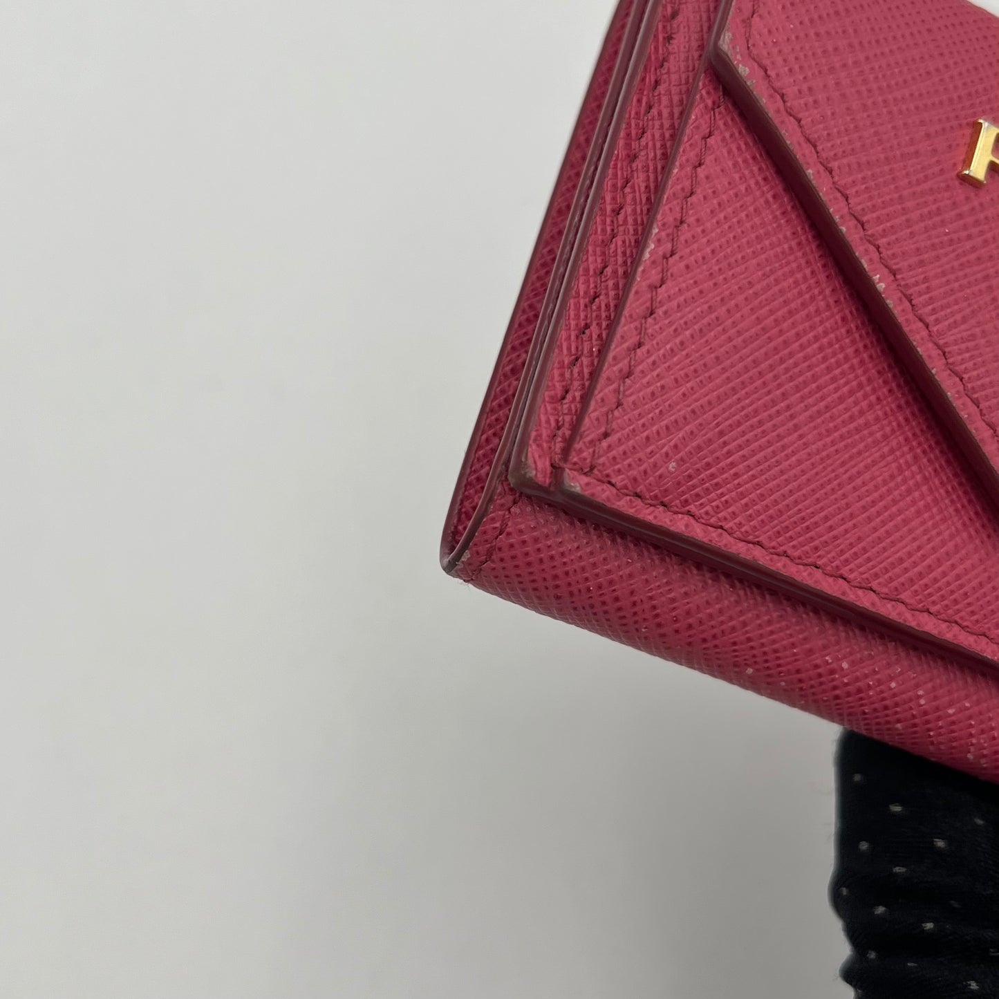 Prada Peonia Pink Saffiano Trifold Mini Compact Wallet GHW