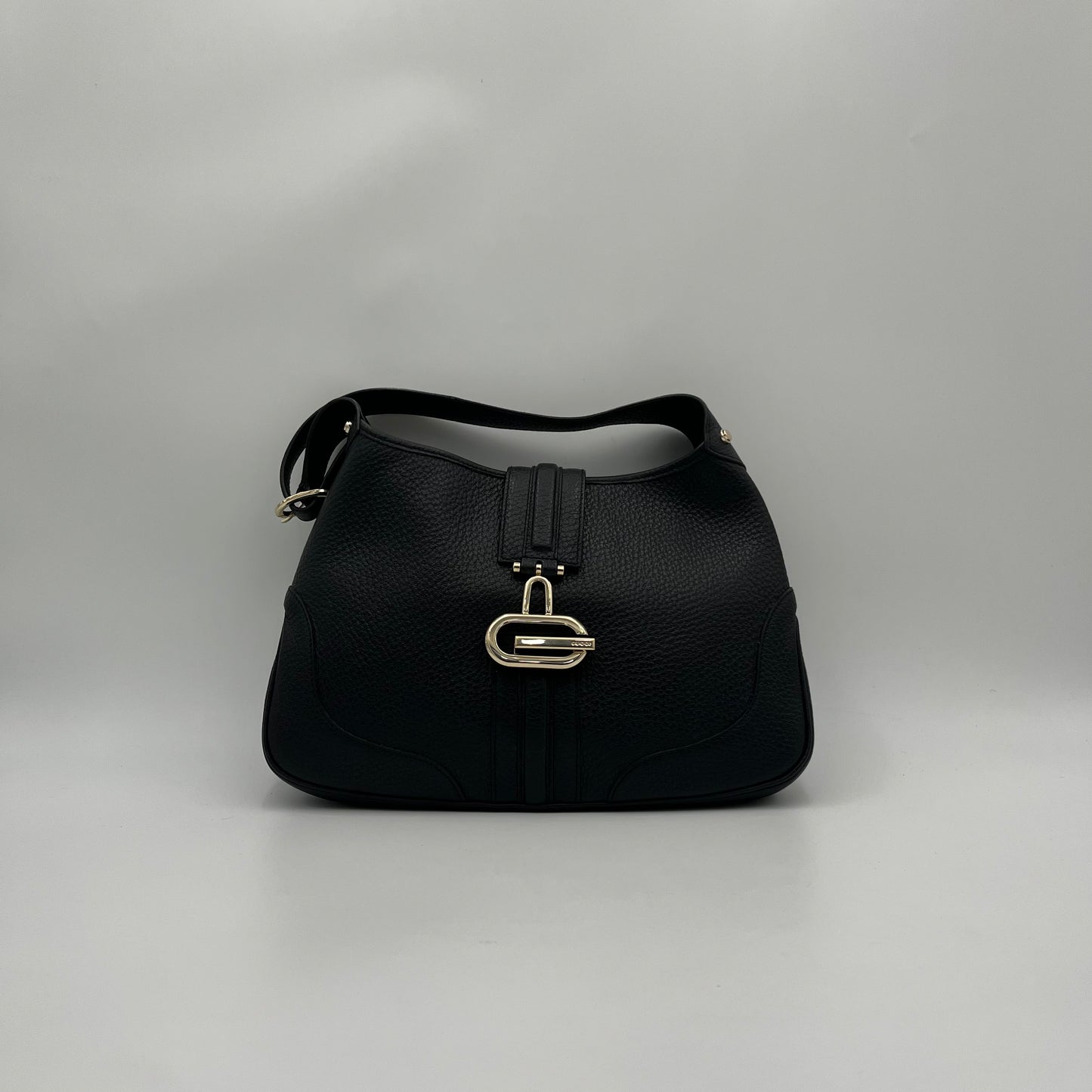 Gucci Black Grained Leather Junco Jackie Hobo Shoulder Bag