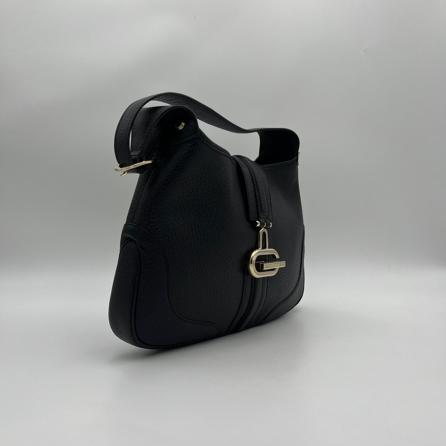 Gucci Black Grained Leather Junco Jackie Hobo Shoulder Bag