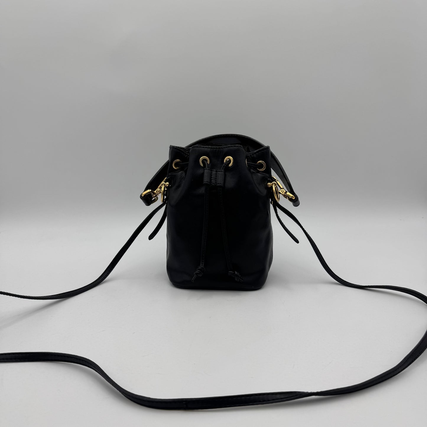 Fendi Black Leather Mon Tresor Mini Bucket Bag with Long Strap