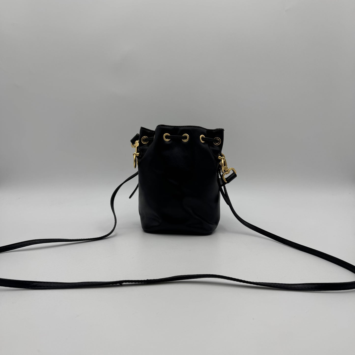 Fendi Black Leather Mon Tresor Mini Bucket Bag with Long Strap