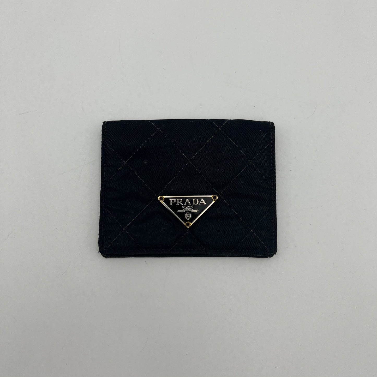 Prada Black Quilted Nylon Bifold Short Wallet GHW