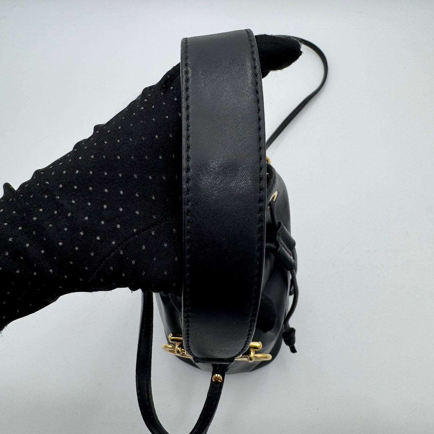 Fendi Black Leather Mon Tresor Mini Bucket Bag with Long Strap