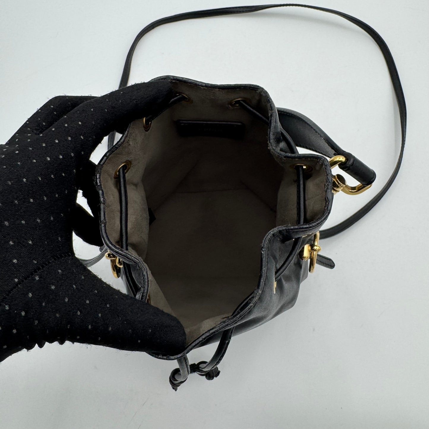 Fendi Black Leather Mon Tresor Mini Bucket Bag with Long Strap